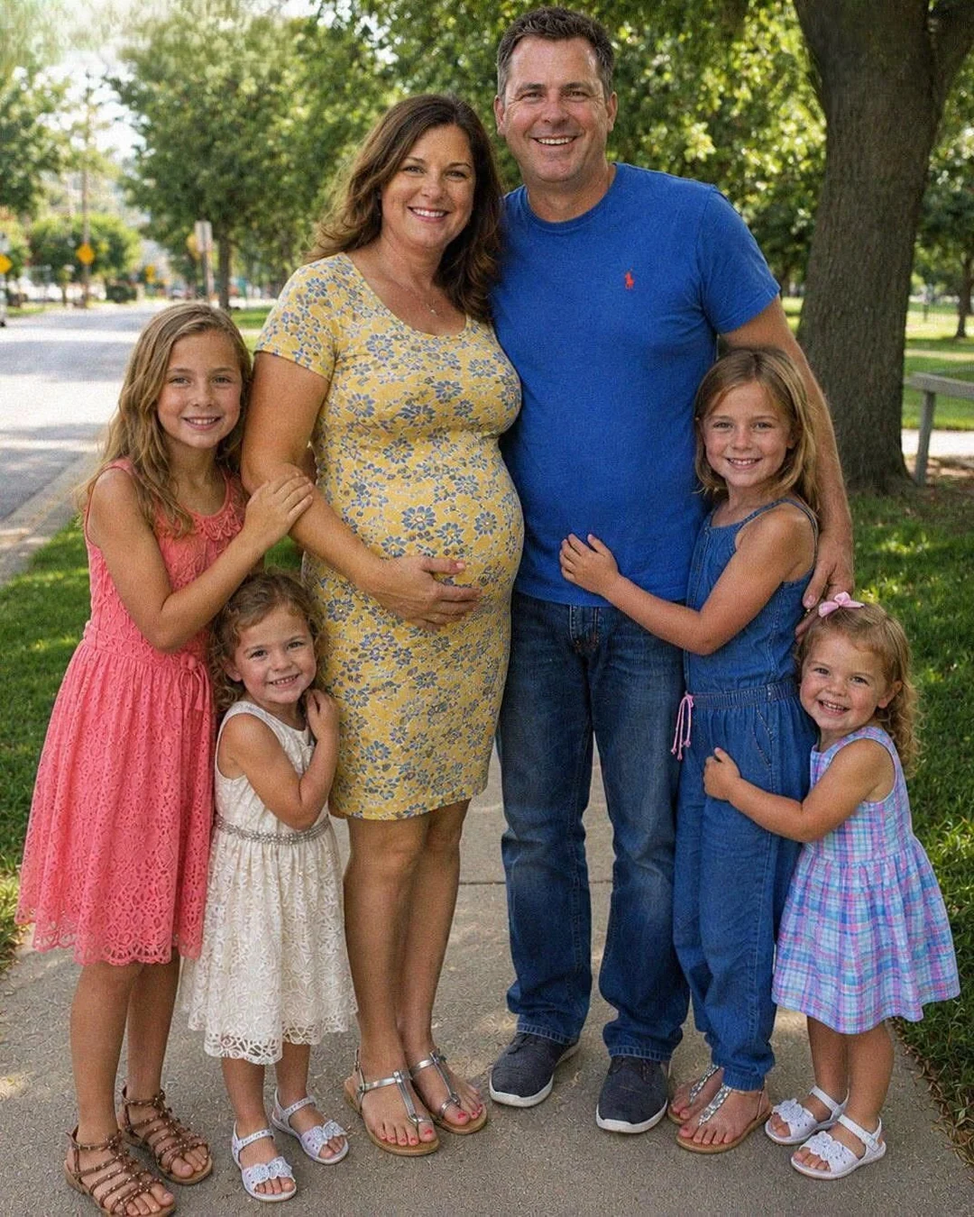 Imagen ilustrativa de una pareja con cuatro niñas y un embarazo.