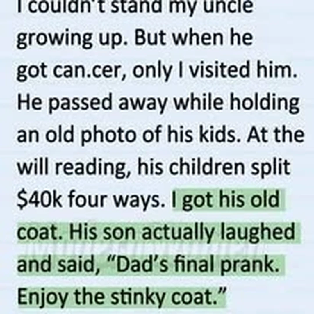 Texto de un relato sobre un sobrino que recibe el abrigo viejo de su tío mientras sus primos se reparten dinero.